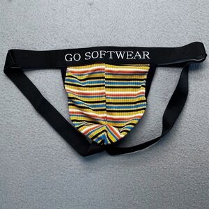 Go Softwear Jockstrap Mens Large Yellow Striped Ribbed Athletic Underwear USA
